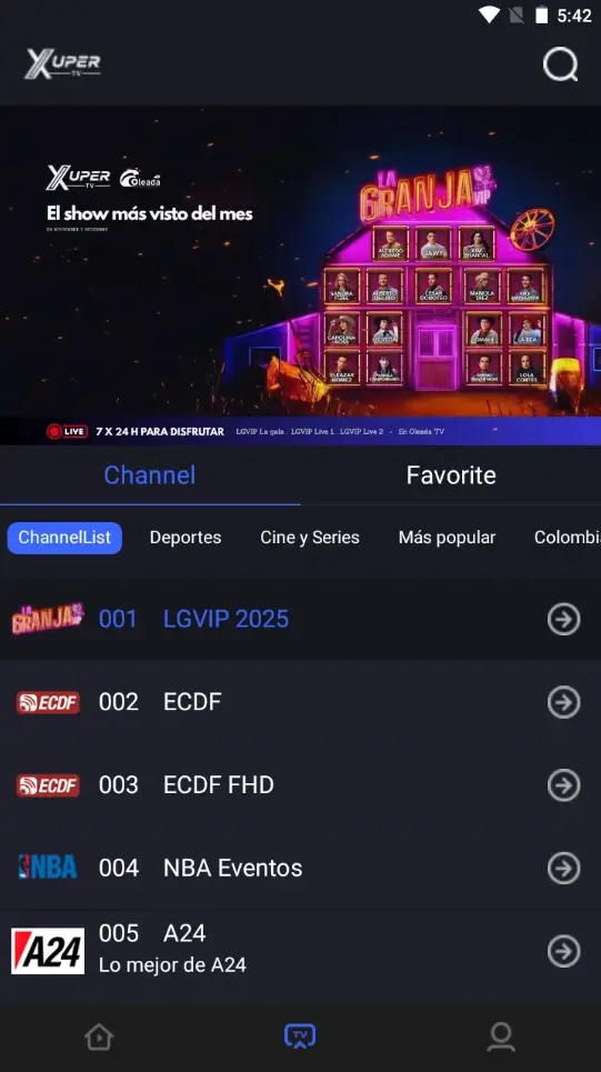 APK識別情報を比較するためのStreamexアプリ画面例