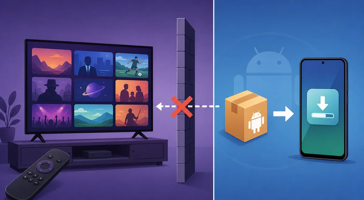 Confronto editoriale che mostra che un APK Android non può essere installato sulla piattaforma Roku